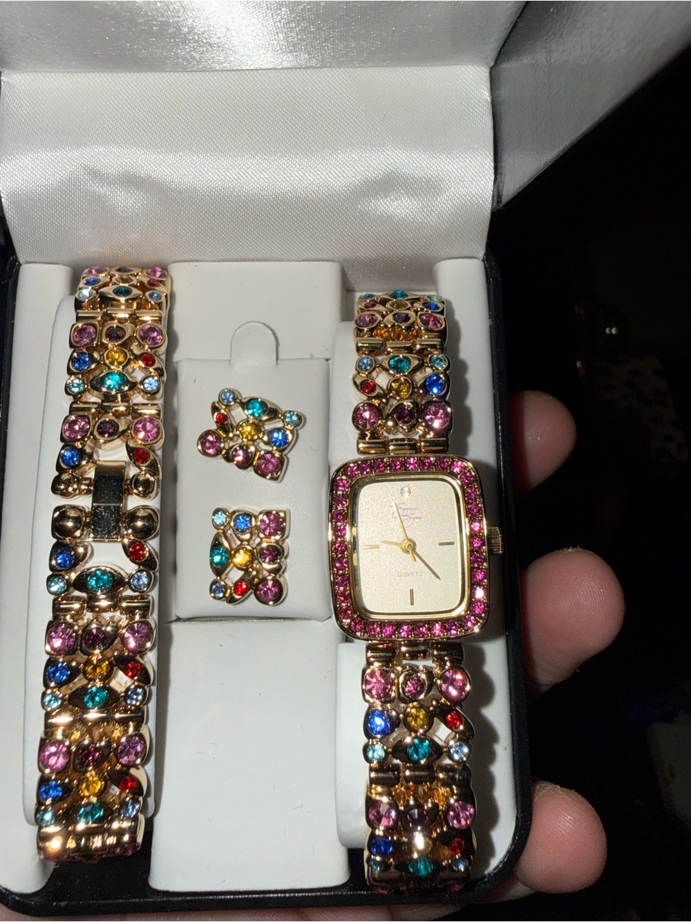 Suzanne Somers Gold-Tone Watch and Multicolor Crystal Bracelet Set